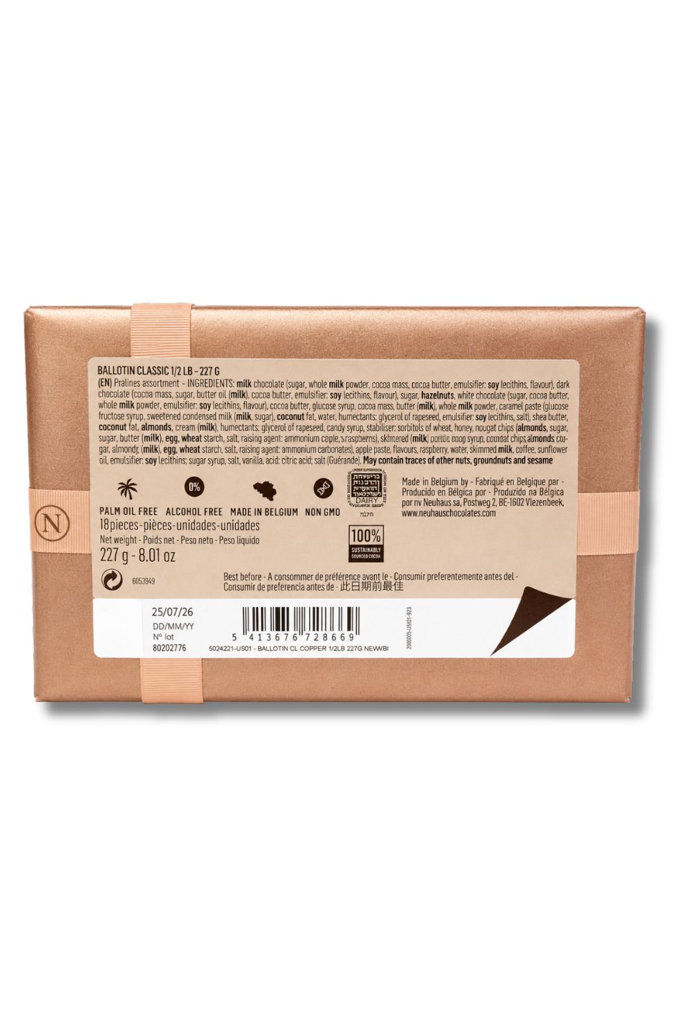 Neuhaus Classic Ballotin Chocolates 1/2 Lb,18 pc