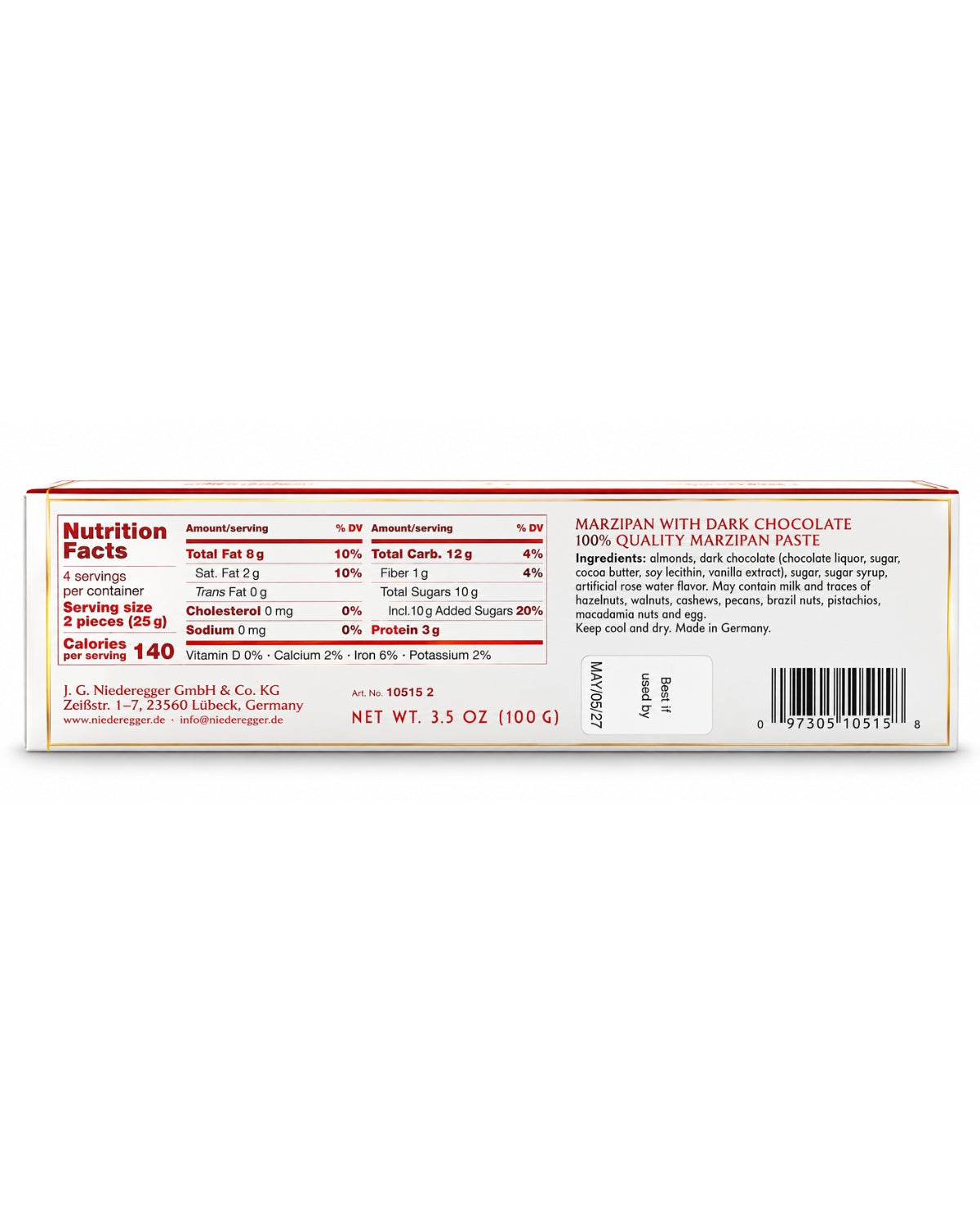 Niederegger Lübeck Classica Dark Chocolate Marzipan Pralines – 3.5 oz (100 g)