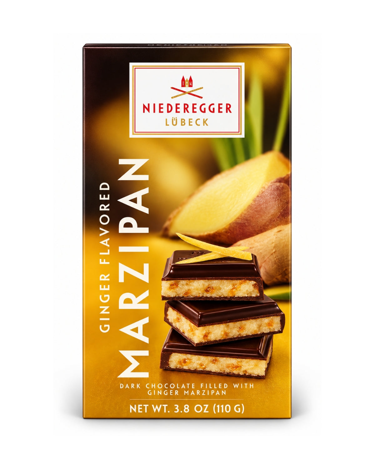 Niederegger Lübeck Ginger Marzipan Dark Chocolate Bar, 3.8 oz