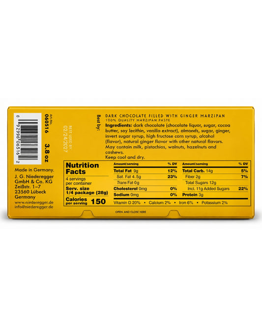 Niederegger Lübeck Ginger Marzipan Dark Chocolate Bar – 3.8 oz