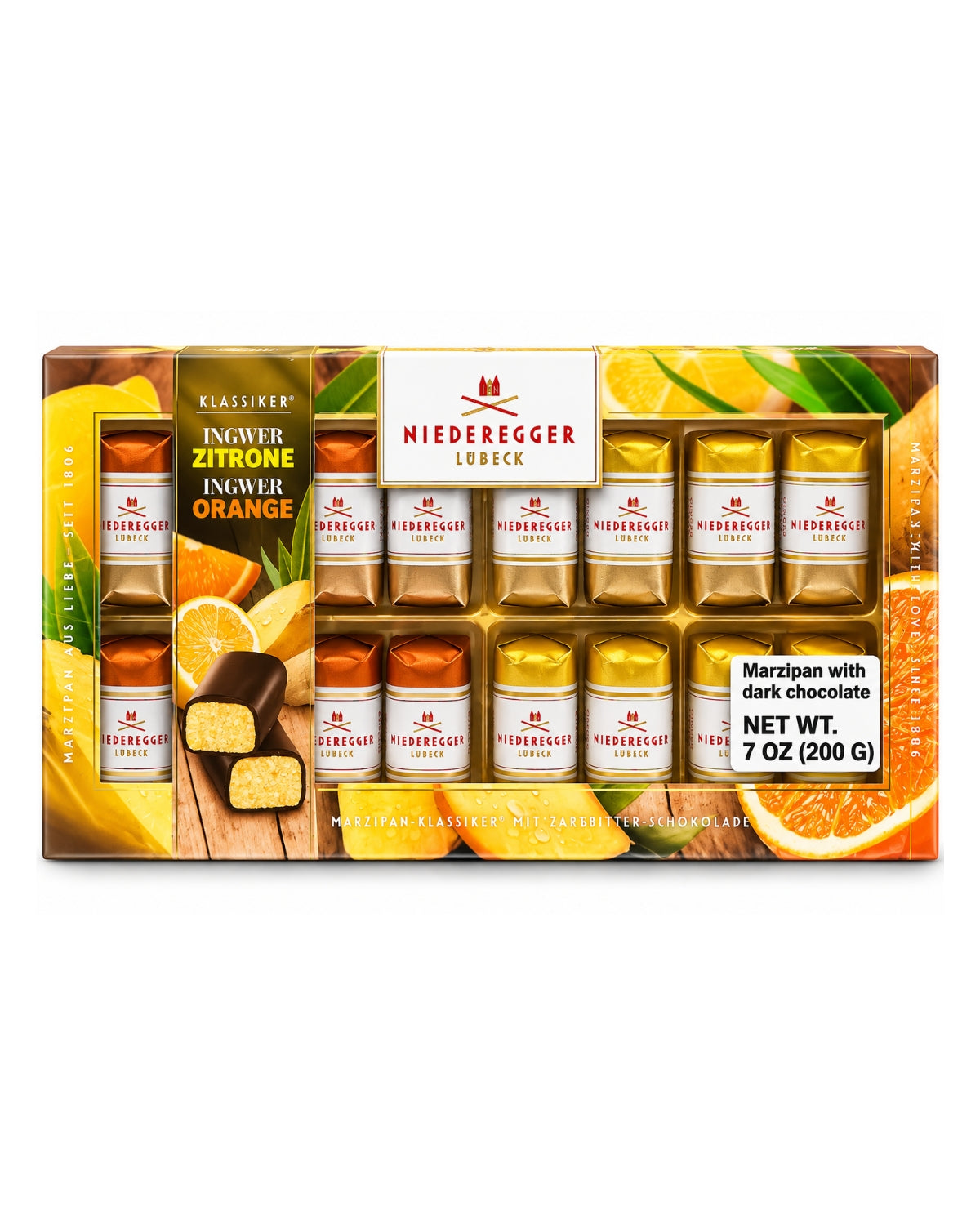 Niederegger Ginger Orange dark chocolate marzipan 7 oz front