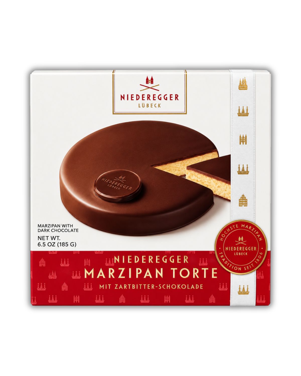 Niederegger Lübeck Marzipan Torte with Dark Chocolate – German Marzipan Gift Cake, 6.5 oz (185 g)