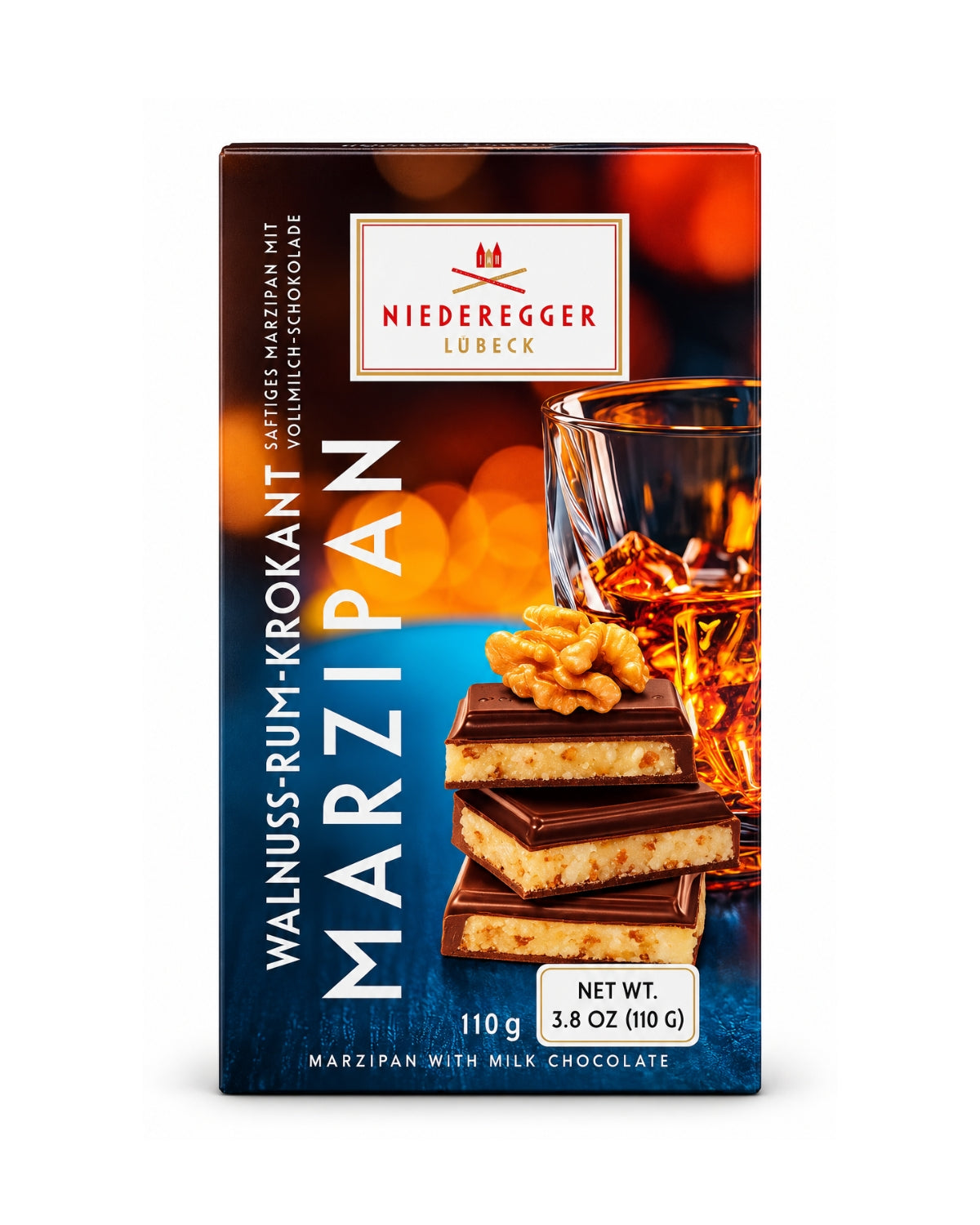 Niederegger Lübeck Walnut Rum Crocant Marzipan Milk Chocolate, 3.8 oz