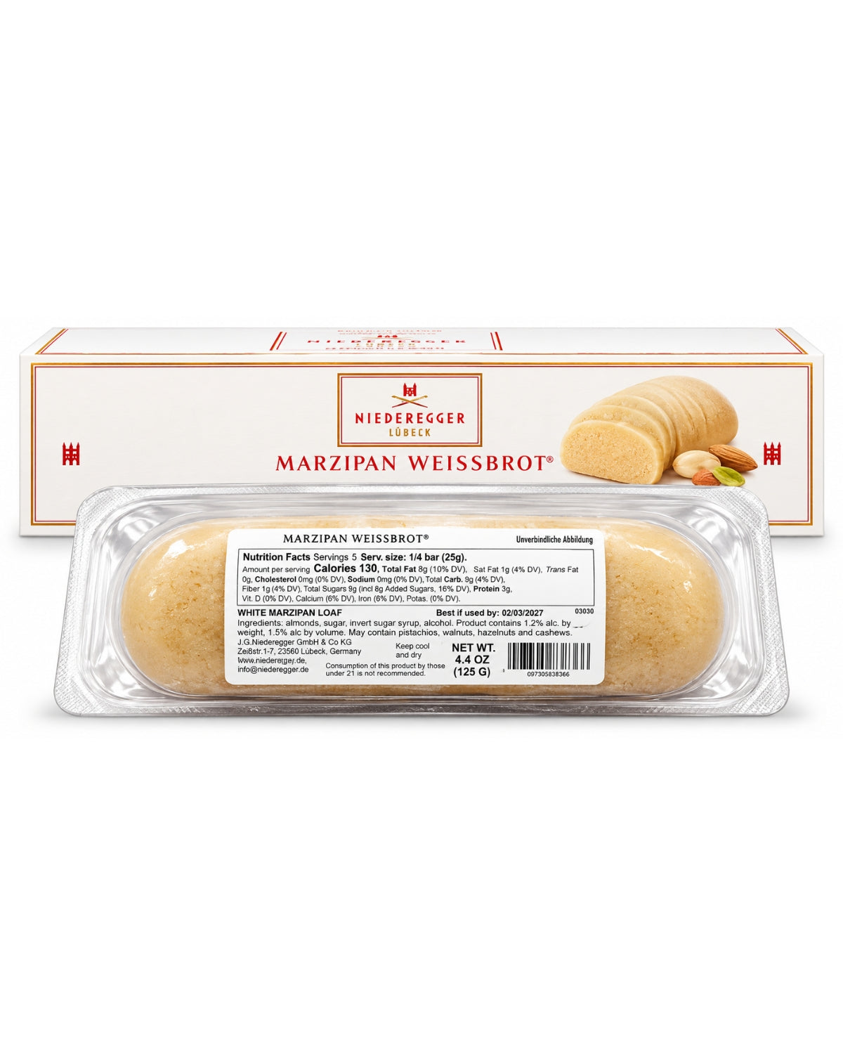 Niederegger Lübeck Weissbrot Marzipan Loaf – 4.4 oz