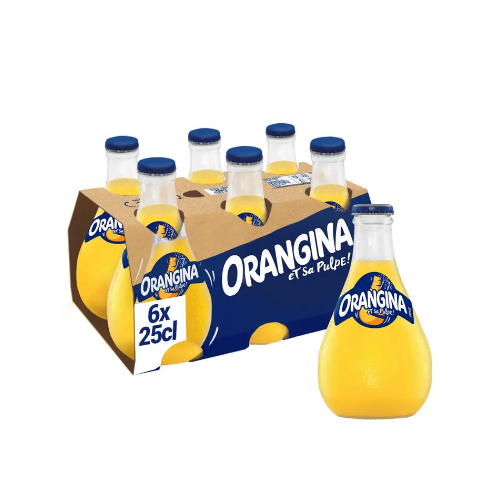 ORANGINA SPARKLING ORANGE 6 PACK GLASS BOTTLES
