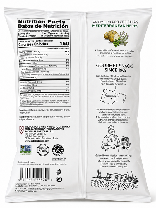 Torres Selecta Mediterranean Herbs Premium Potato Chips | Spanish Gourmet Chips