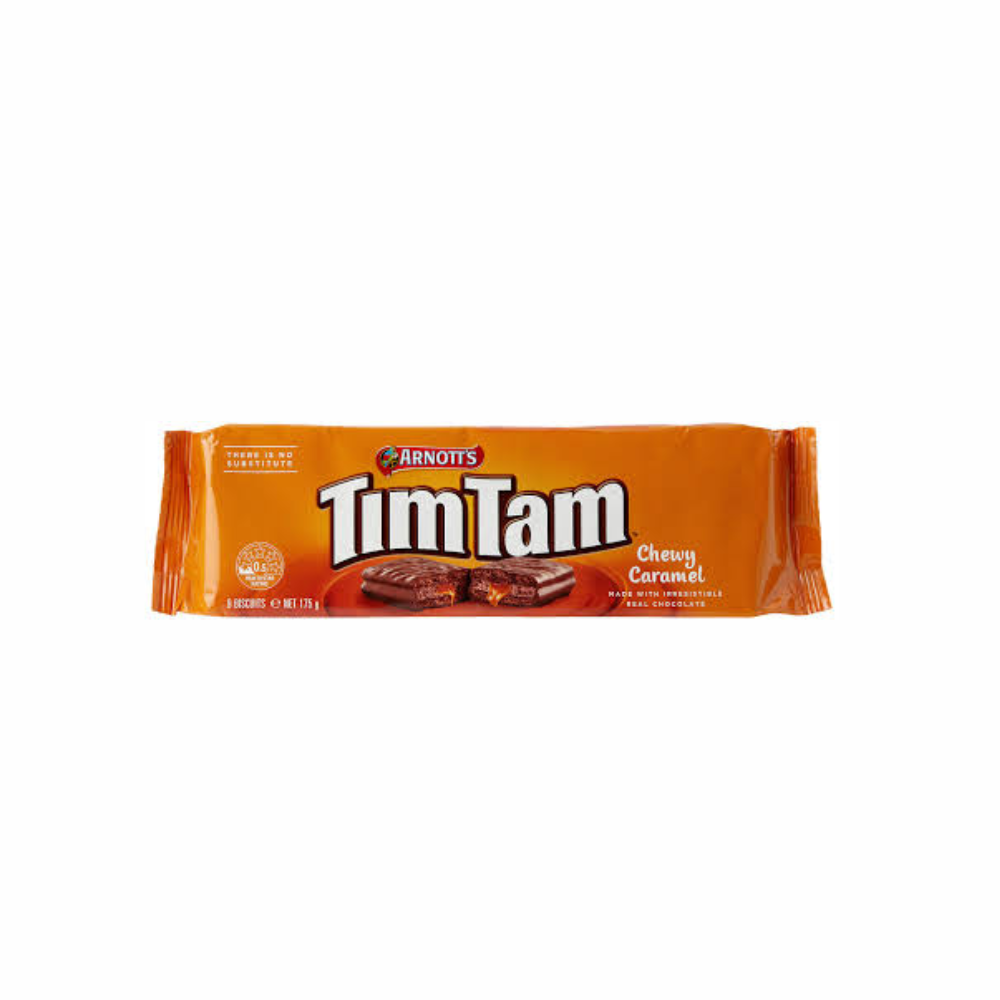 Arnott’s Tim Tam Caramel chocolate biscuits with creamy caramel filling coated in milk chocolate