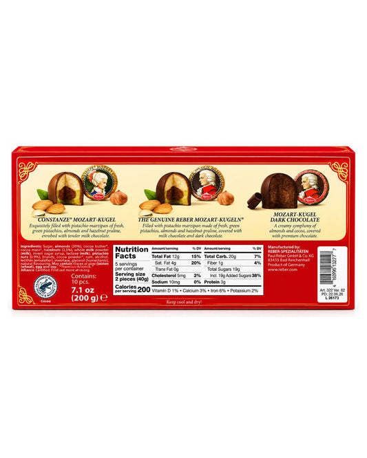 Reber Mozart Kugeln – German Filled Chocolate Pralines Gift Box, 10 Pieces (7.1 oz / 200 g)