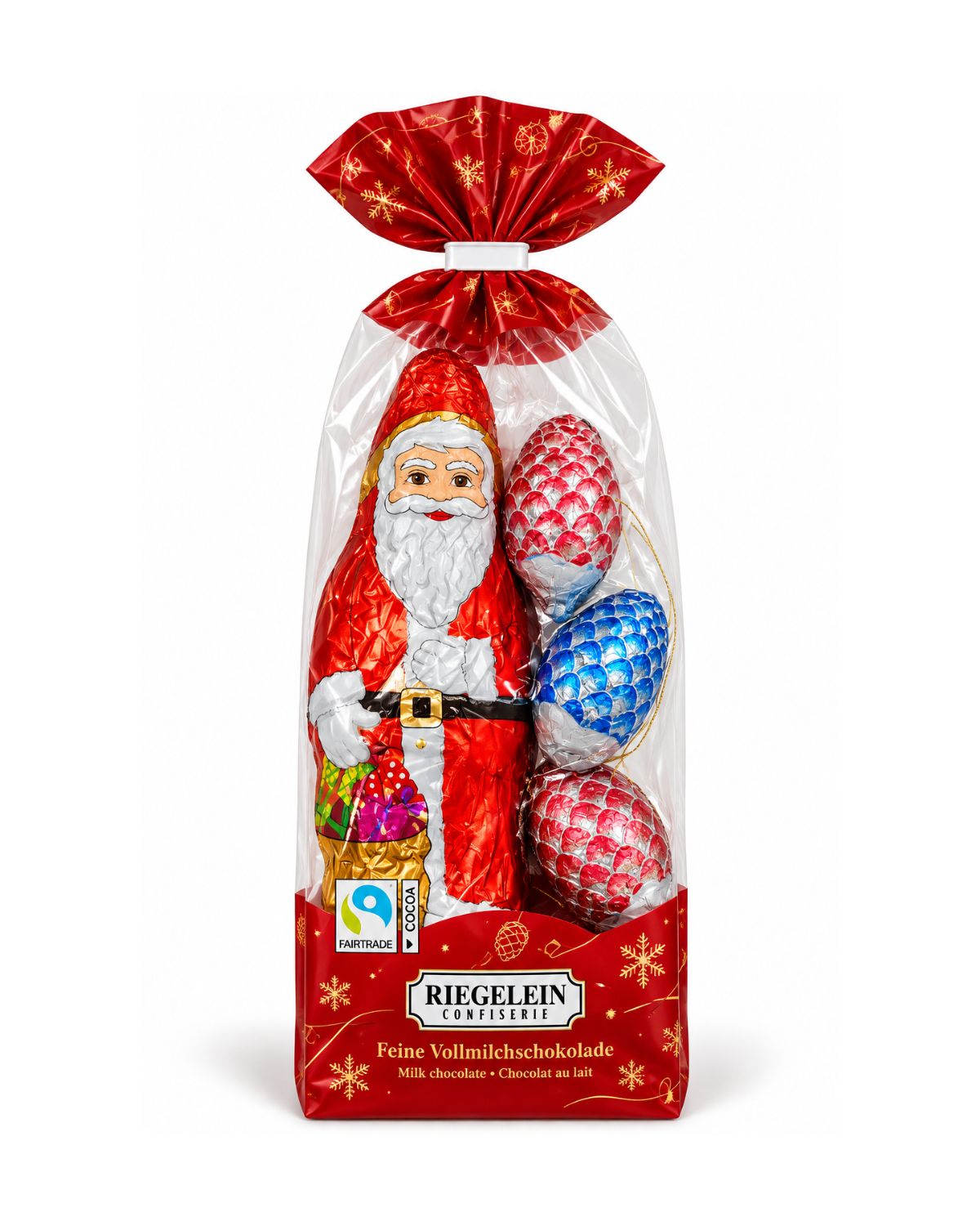 Riegelein Christmas Milk Chocolate Santa & Pine Cones Gift Bag – 4 Pieces