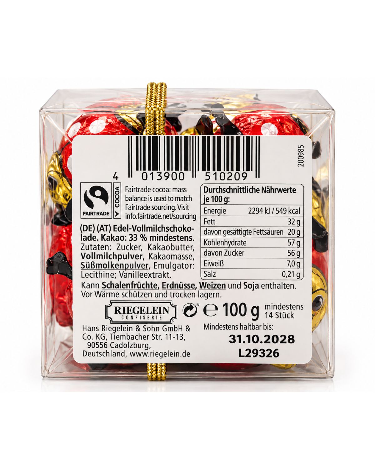 Riegelein Solid Chocolate Ladybugs Gift Cube – German Chocolate, 3.5 oz