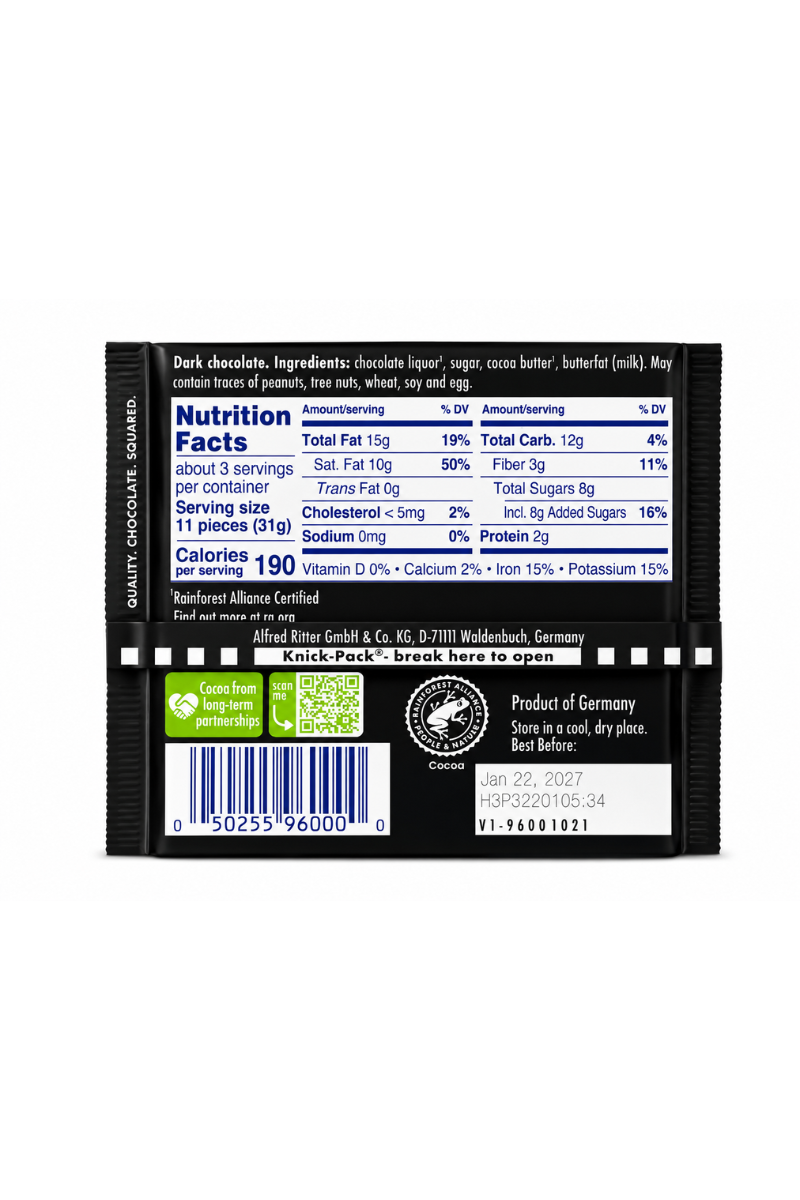 Ritter Sport Fine Dark Chocolate 70% Cocoa