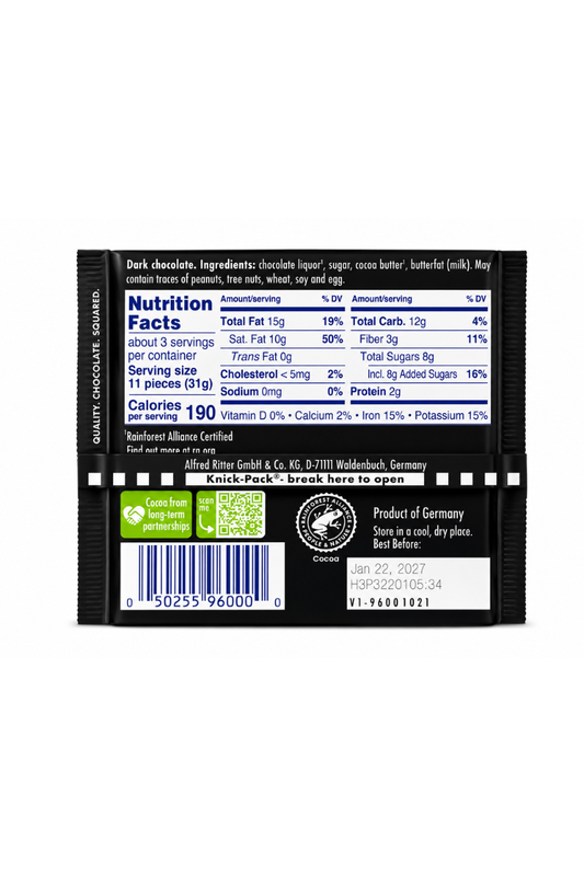 Ritter Sport Fine Dark Chocolate 70% Cocoa