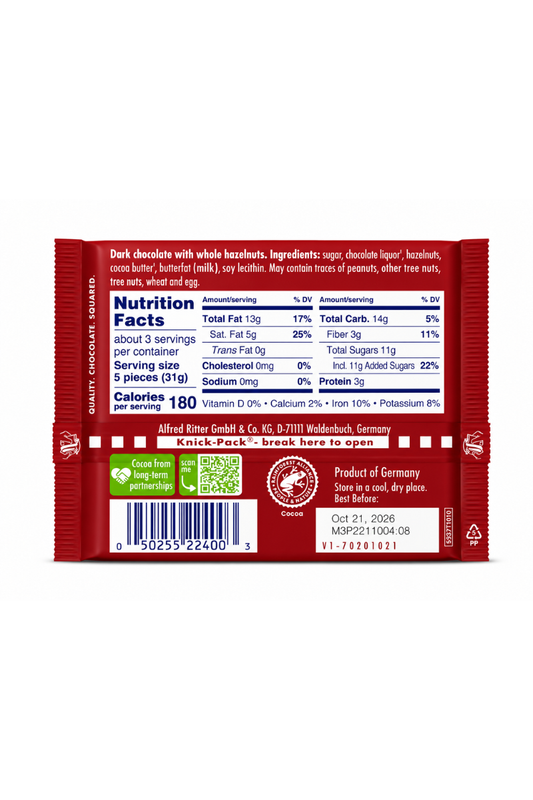 Ritter Sport Milk Chocolate with Whole Hazelnuts