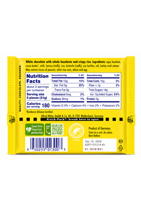 Ritter Sport White Chocolate with Whole Hazelnuts