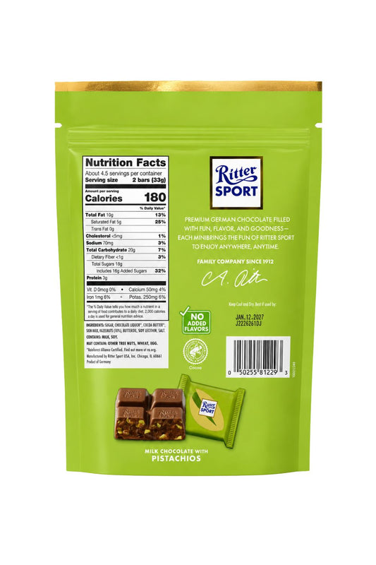 Ritter Sport Milk Choc Pistachio Mini Bag,5.29 oz