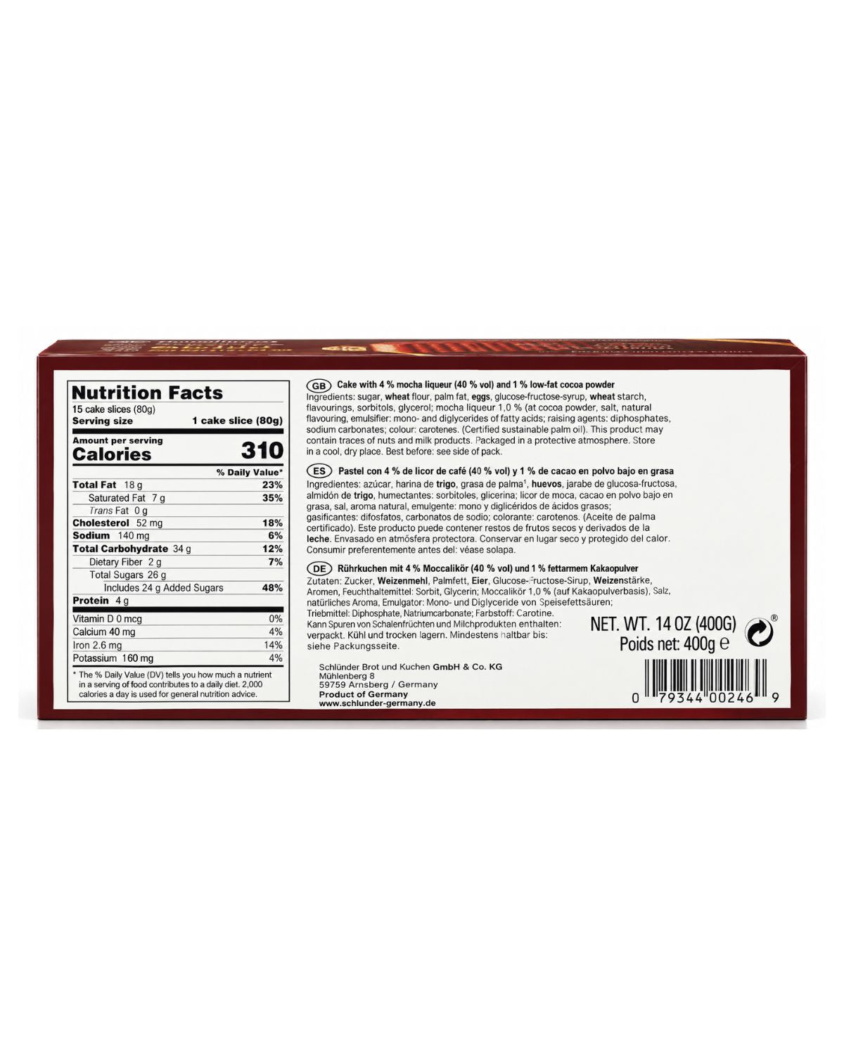 Schlünder Cappuccino Cake – German Coffee-Flavored Dessert, 14 oz (400 g)