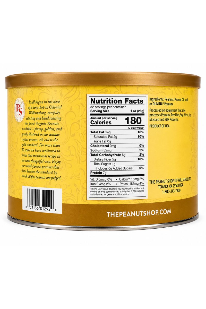 The Peanut Shop of Williamsburg Handcooked Lightly Salted Virginia Peanuts 32 oz Tin