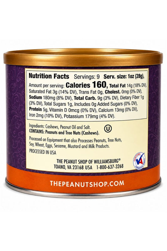 The Peanut Shop of Williamsburg Whole Cashews – Jumbo Lightly Salted, 9 oz