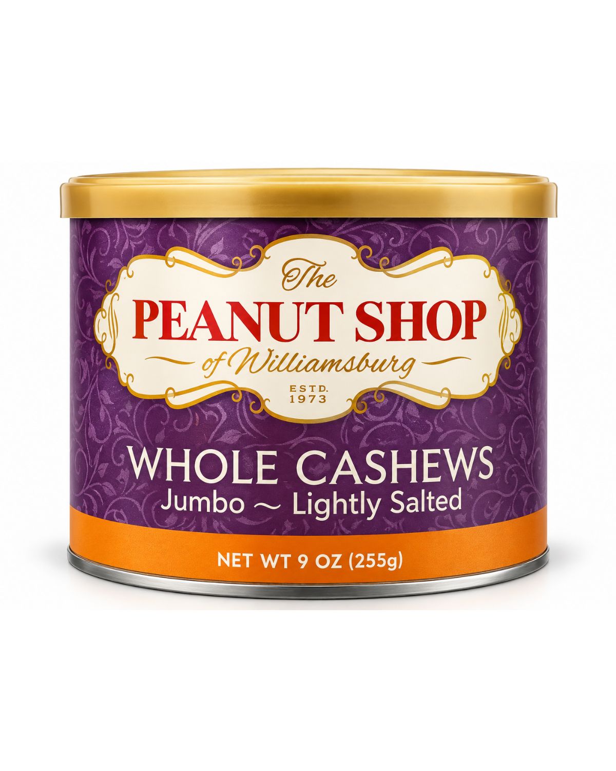 The Peanut Shop of Williamsburg Jumbo Whole Cashews – Lightly Salted Gift Tin, 9 oz (255 g)