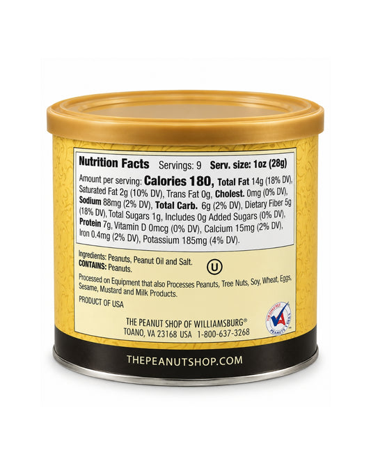 The Peanut Shop of Williamsburg Virginia Peanuts – Generously Salted 9 oz (255 g)