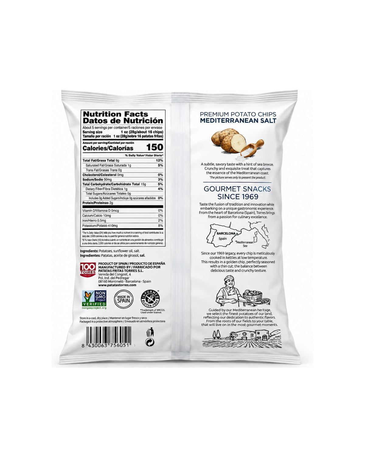 Torres Selecta Mediterranean Salt Premium Potato Chips 5.29 oz (150 g)