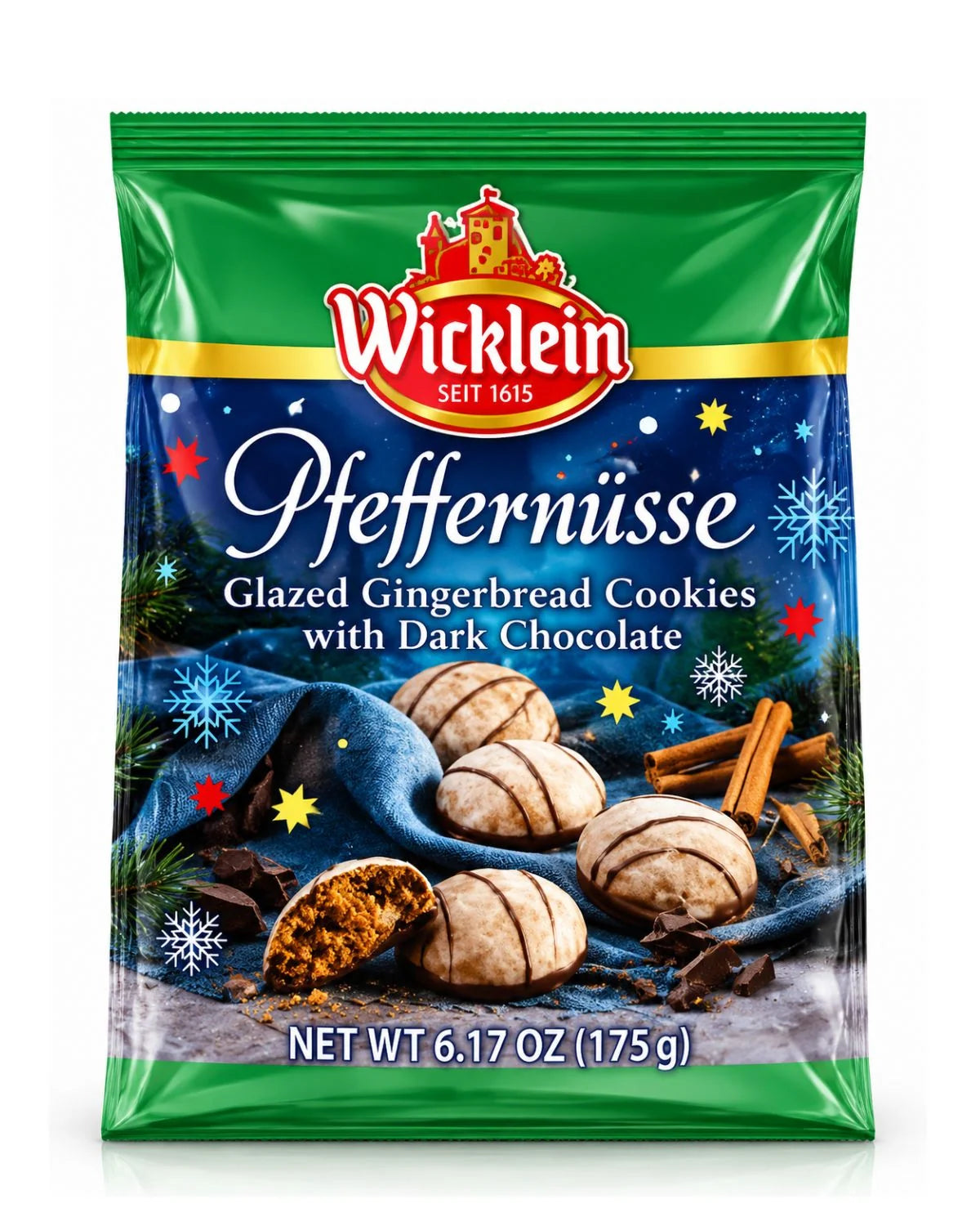 Wicklein Pfeffernüsse Glazed Gingerbread Cookies with Dark Chocolate – 6.17 oz (175 g)