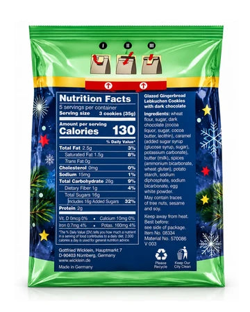 Wicklein Pfeffernüsse Glazed Gingerbread Cookies with Dark Chocolate – 6.17 oz (175 g)