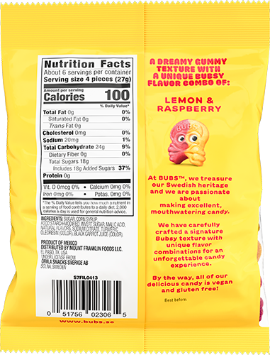 BUBS Sour Skalle Lemon Raspberry Swedish Gummy Candy, 5.5oz