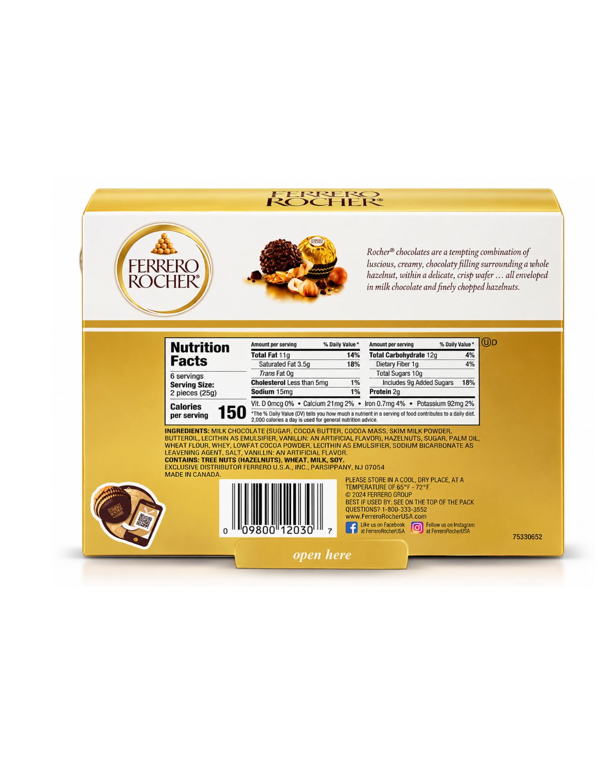ferrero rocher gift box 12 pc 5 3 oz — back