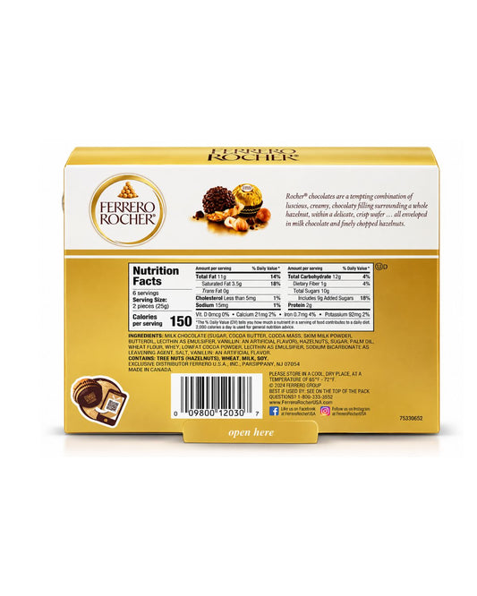 ferrero rocher gift box 12 pc 5 3 oz — back