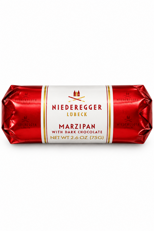 Niederegger Lübeck marzipan with dark chocolate 75g red foil German almond marzipan bar