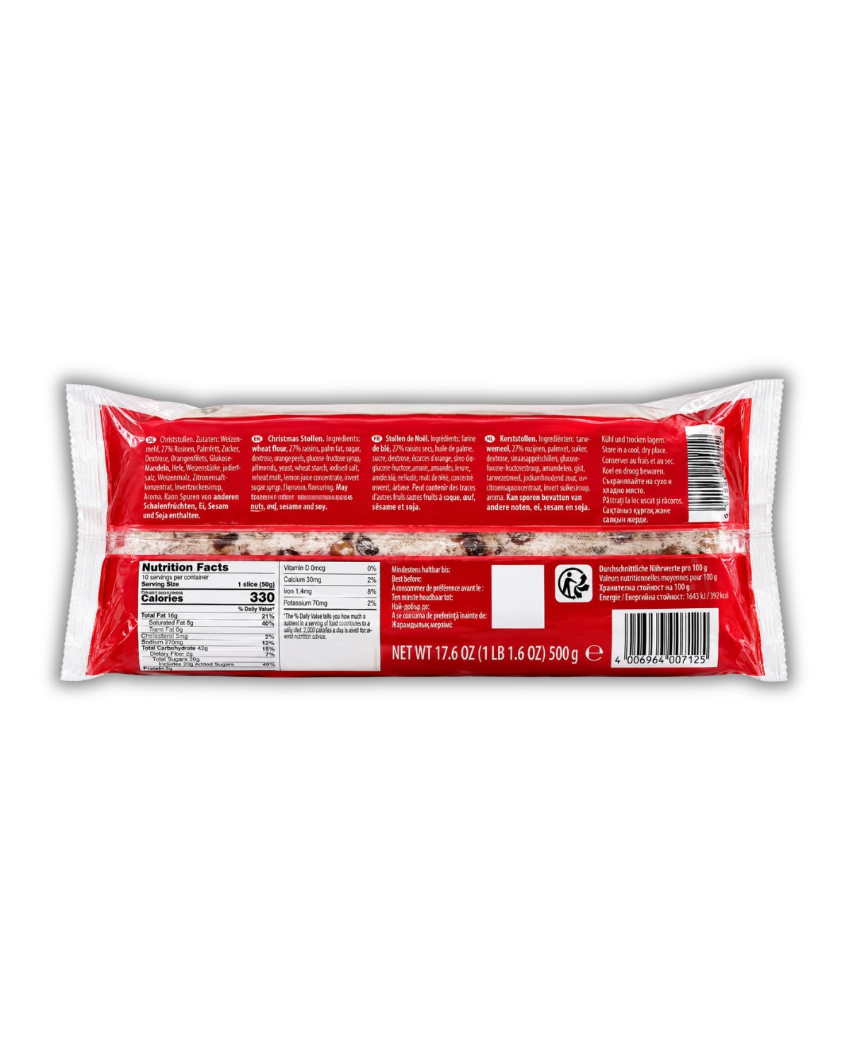 Kuchenmeister Christ Stollen 500g back label ingredients nutrition and barcode