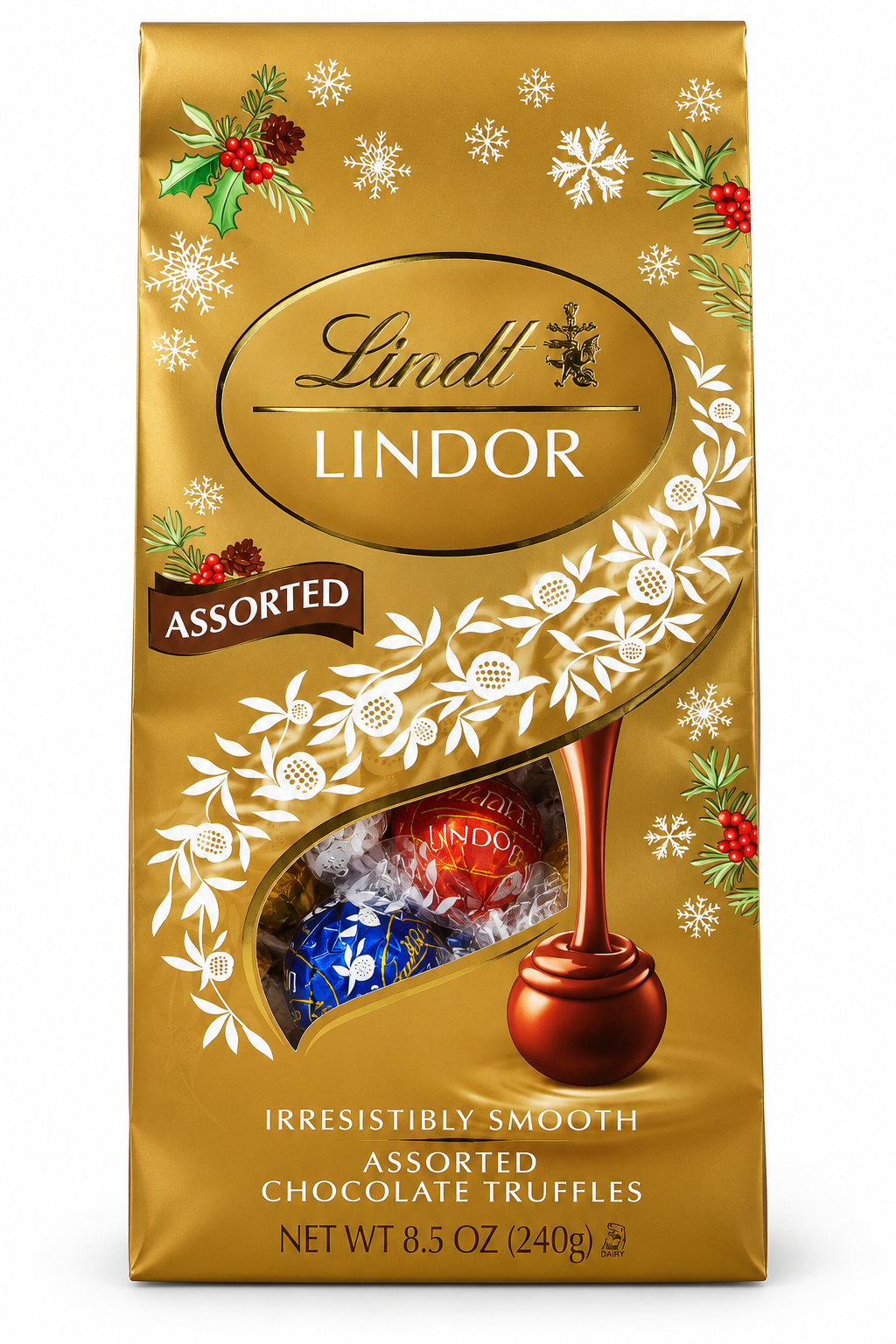 Lindt LINDOR Holiday Assorted Chocolate Truffles 8.5 oz gift bag