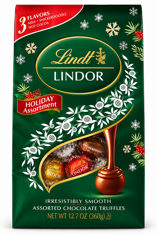 Lindt LINDOR Holiday Assortment Chocolate Truffles 12.7 oz Milk Snickerdoodle Hot Cocoa