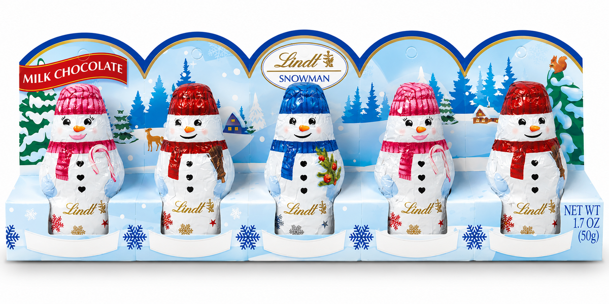 Lindt Mini Snowman 5-Pack milk chocolate Christmas gift 1.7 oz each