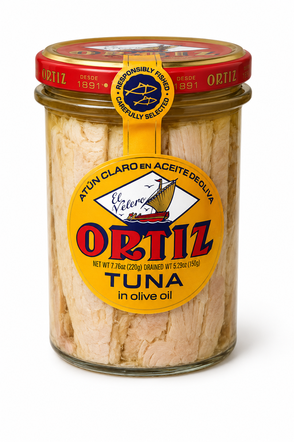 Ortiz El Velero Tuna in Olive Oil 7.76 oz (220 g) glass jar
