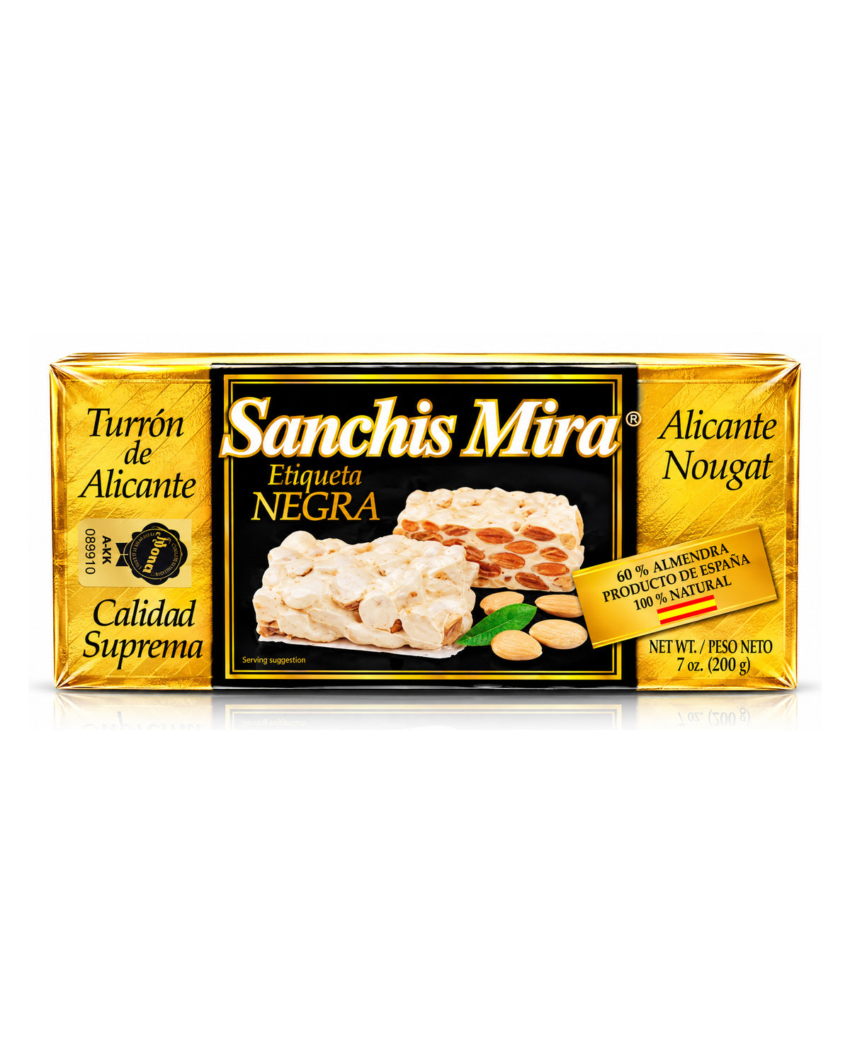 Sanchis Mira Etiqueta Negra Alicante Hard Almond Turrón – Spanish Christmas Nougat 7 oz (200 g)