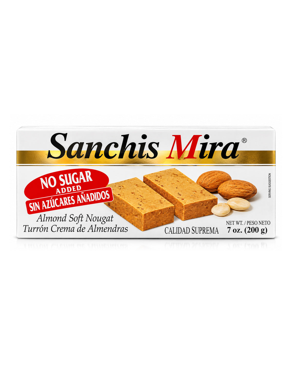 Sanchis Mira No Sugar Added Almond Soft Nougat – Spanish Turrón 7 oz product packaging