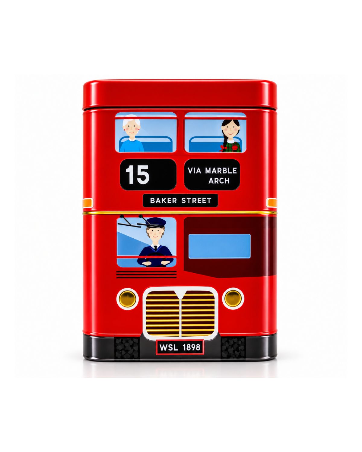 Walkers red London double decker bus shortbread gift tin front view
