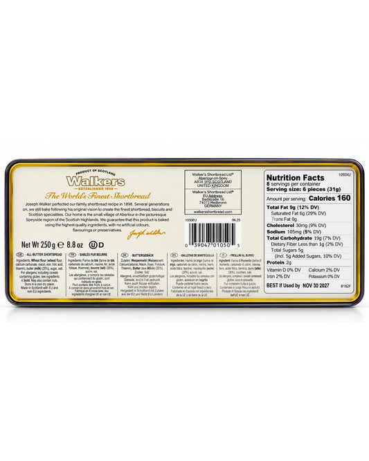 Walkers Scottish shortbread gift tin bottom label ingredients nutrition and barcode