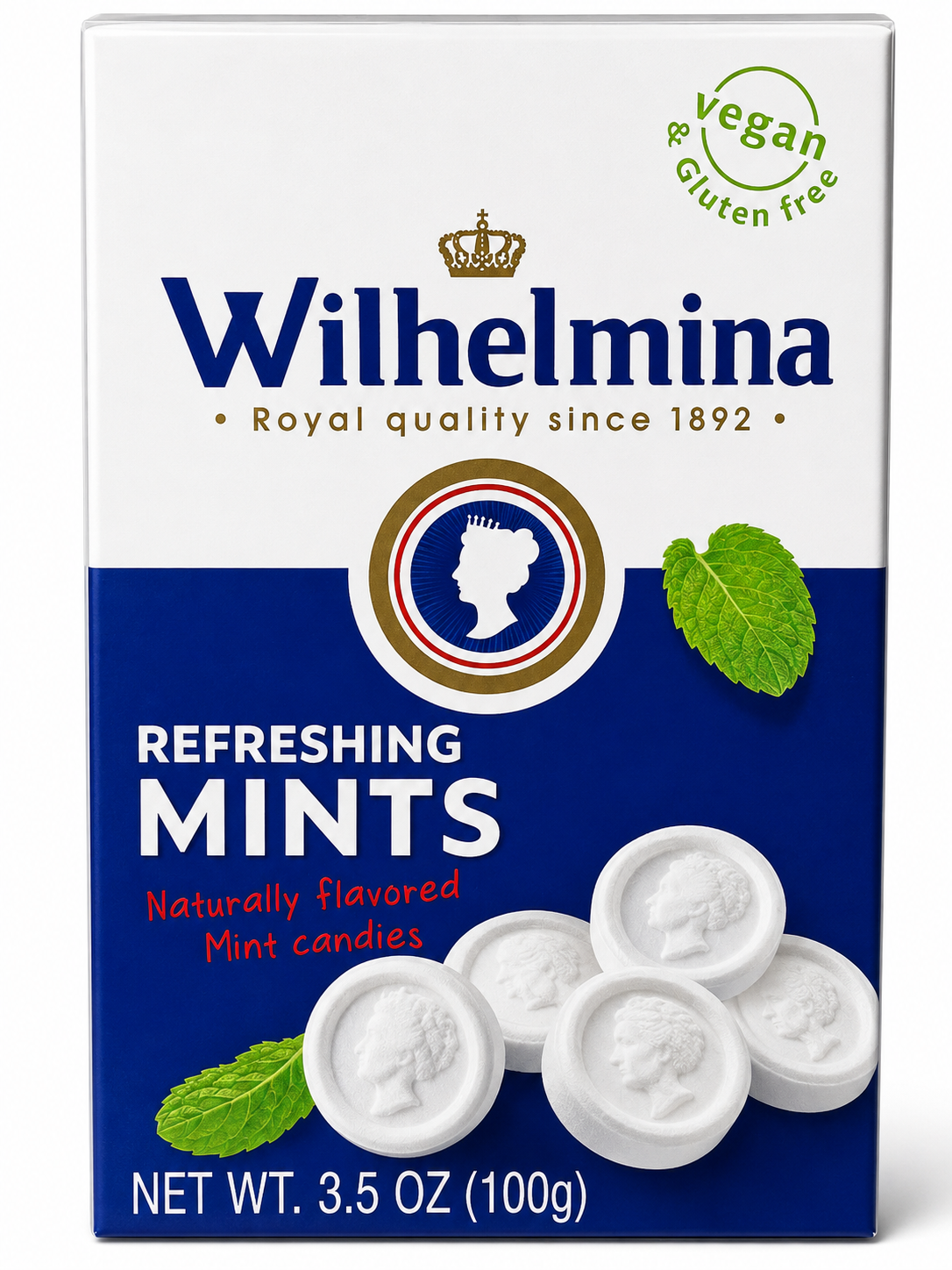Wilhelmina Refreshing Mints naturally flavored mint candies 3.5 oz 100 g box
